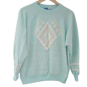 Vintage Traffic Jam Sweatshirt L Mint Geometric 80s 90s Retro Graphic Knit